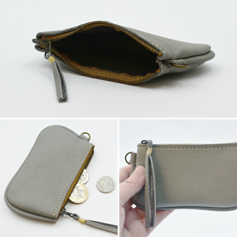 【ふるさと納税】益子の革工房maharoのファスナーコインケース・カードケースセット ライトグレー｜栃木県 益子町 ふるさと納税 コインケース カードケース 2個セット 牛革 手作り（AX133-4） サムネイル2