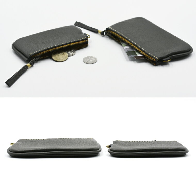 【ふるさと納税】益子の革工房maharoのファスナーコインケース・カードケースセット ダークグレー｜栃木県 益子町 ふるさと納税 コインケース カードケース 2個セット 牛革 手作り（AX133-5） サムネイル3