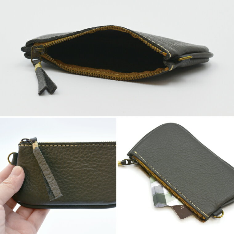 【ふるさと納税】益子の革工房maharoのファスナーコインケース・カードケースセット ダークグレー｜栃木県 益子町 ふるさと納税 コインケース カードケース 2個セット 牛革 手作り（AX133-5） サムネイル2