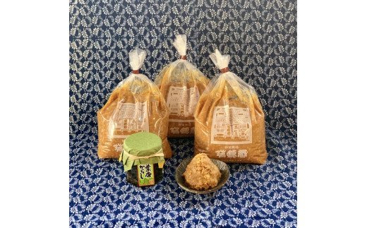 手作り味噌1kg×3袋＆葉唐がらしの佃煮セット〔P-127〕 ｜ みそ ミソ 手作りみそ 国産 大豆 麹