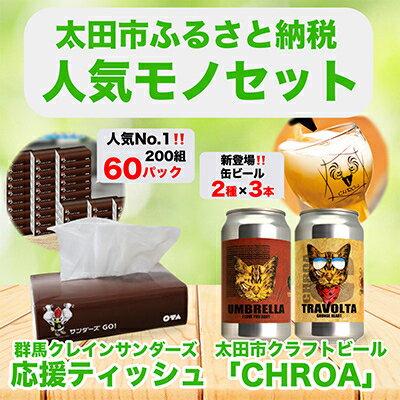 太田市 人気モノセット サンダーズ応援ティッシュ クラフトビールCHROA_ ティッシュ ビール クラフトビール 人気 おすすめ 送料無料 太田市 ご当地 セット 【4014404】