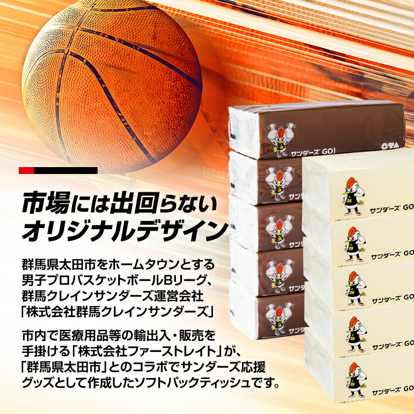 【ふるさと納税】群馬クレインサンダーズ応援ソフトパックティッシュ 400枚(200組)×60パック_ ティッシュ ペーパー まとめ買い 消耗品 日用品 群馬県 太田市 送料無料 【配送不可地域：離島・沖縄県】【1422589】 - 画像3