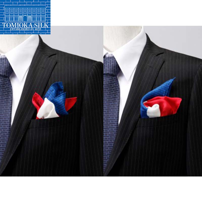 【ふるさと納税】 国産富岡シルク ポケットチーフ ＜トリコロール＞ 富岡シルク 絹 トリコロール ファッション 贈り物 ギフト 国産 F21E-318 サムネイル2