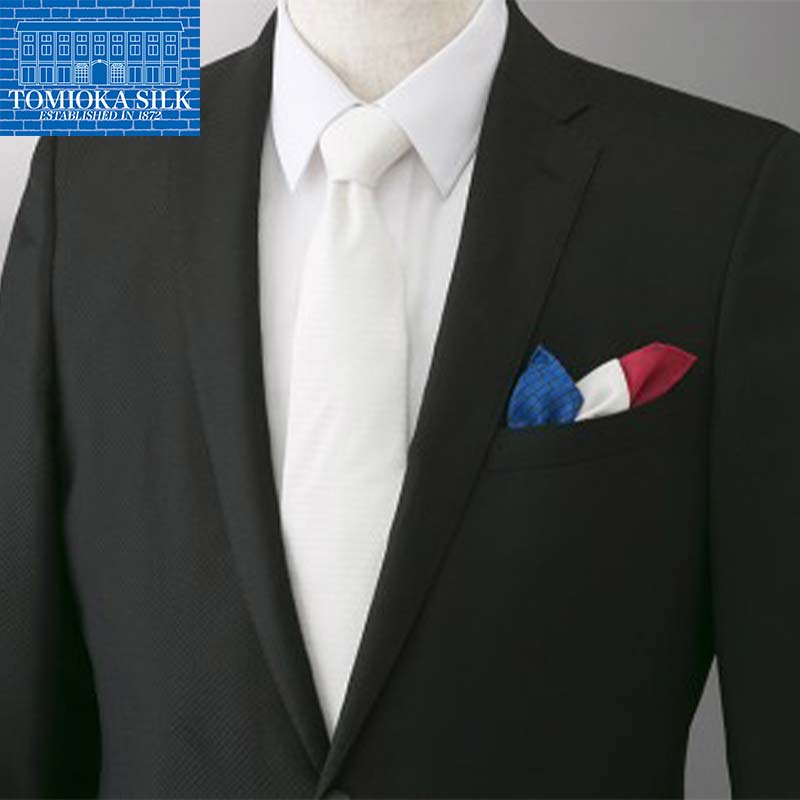 【ふるさと納税】 国産富岡シルク ポケットチーフ ＜トリコロール＞ 富岡シルク 絹 トリコロール ファッション 贈り物 ギフト 国産 F21E-318 サムネイル3