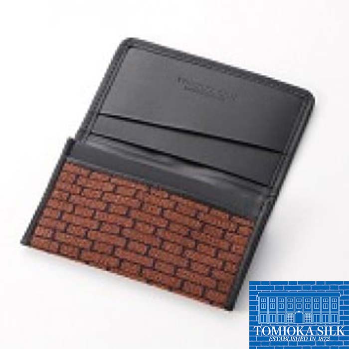 【ふるさと納税】《高級純国産 富岡シルク100％》 お召し織 名刺入れ（レンガ柄）＜グレー×ブラック＞ 富岡産 シルク 名刺入れ グレー ブラック 黒 レンガ柄 絹織物 絹 国産 贈り物 ギフト F21E-339 サムネイル3