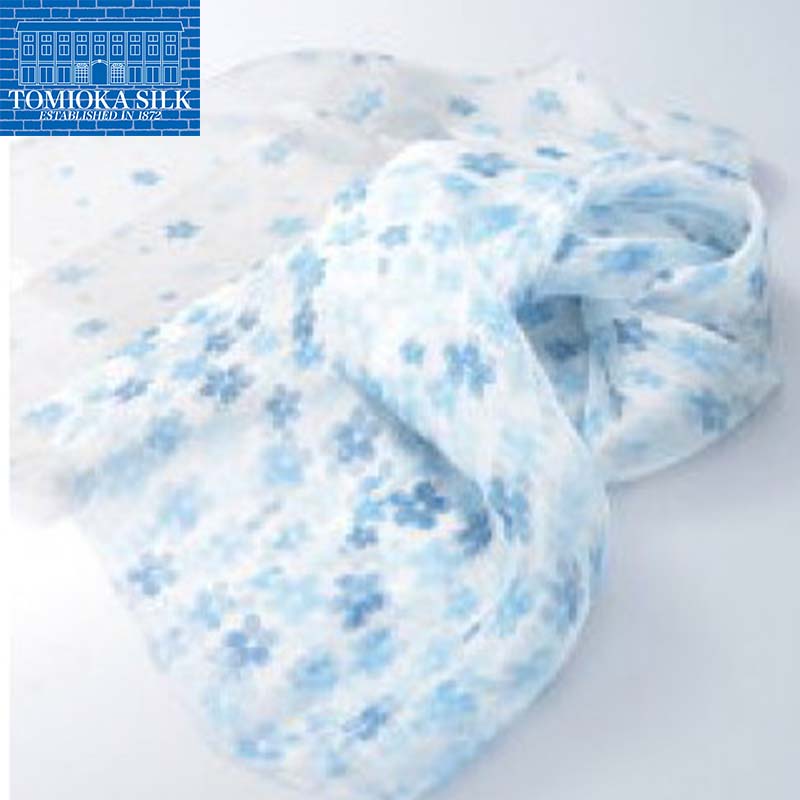 【ふるさと納税】 高級純国産富岡シルク100% オーガンジーストール 「SAKURA」＜ブルー＞ 富岡シルク プレミアムストール 青 ブルー 春繭 シルク 絹 ストール ギフト 贈り物 国産 F21E-393 サムネイル2