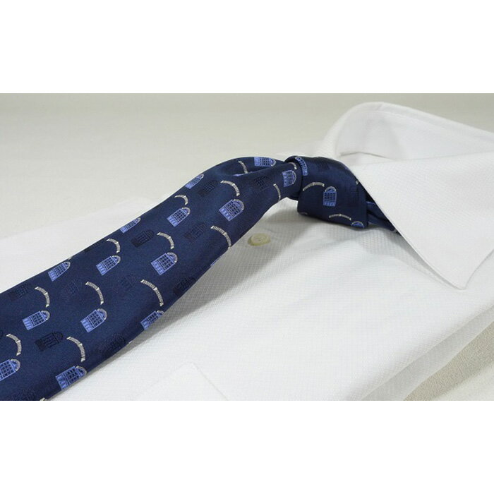 【ふるさと納税】《高級国産シルク100%》 富岡製糸場モチーフネクタイ「Arch」コンブルー F20E-104 サムネイル2