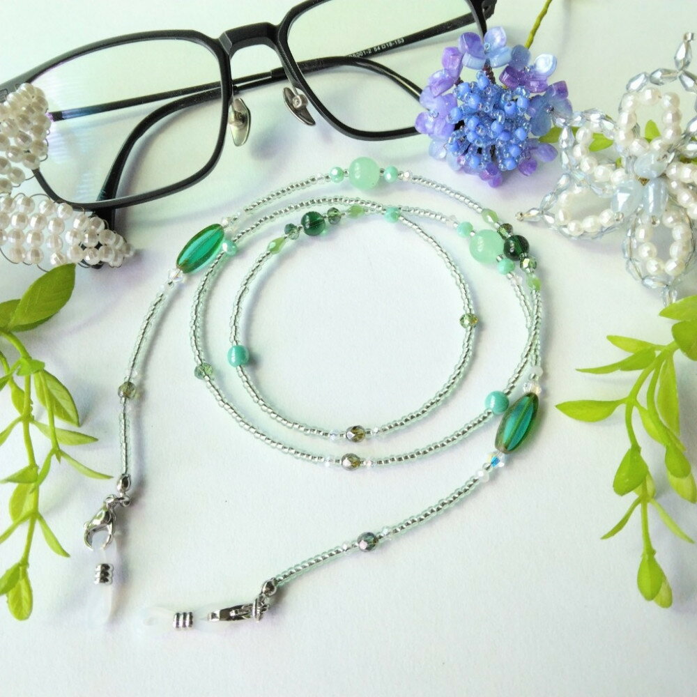 癒しカラー　メガネチェーン　メガネホルダー　天然石　グリーン系　プレゼント　ギフト　 | 雑貨 小物 ファッション 人気 おすすめ 送料無料