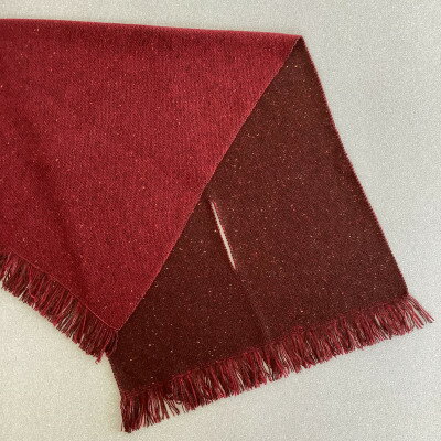 【ふるさと納税】紡績会社の編立て職人によるカシミヤ100%フリンジミニマフラー(ブラウン×チェリー)【1341775】 サムネイル3