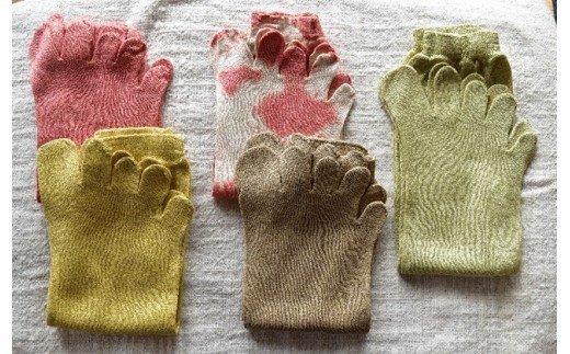 ＜S~Mサイズ×2足＞草木染め　冷えとりシルク5本指靴下　2足組　【11218-0054】