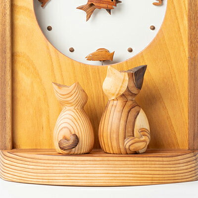 【ふるさと納税】【振り子時計】ウッディいるまの猫と魚の時計(四角)【ハンドメイド】【1454480】 サムネイル3