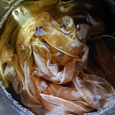 【ふるさと納税】草木染めSilkストール 《長瀞びわ染めテラコッタ》《百合蔓草(つたくさ)柄》【1375682】 サムネイル3