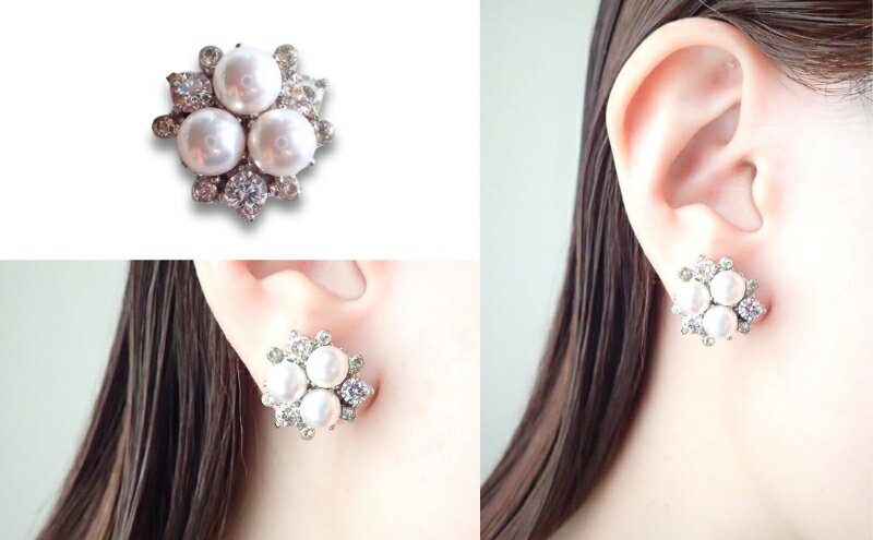 【ふるさと納税】金属アレルギー対応　マグネット式　ノンホールピアス　M-パール×クリスタルSV ノアーレ　イヤリング　シリコン　レディースアクセサリー　ジュエリー サムネイル3