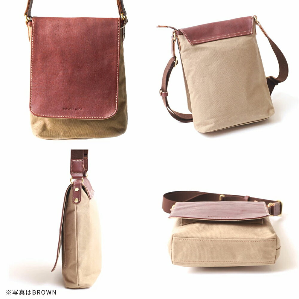 【ふるさと納税】牛革かぶせ×帆布 ショルダーバッグ＜Sサイズ・Mサイズ／4色から選択＞　【12203-0373・374】 acoustic world 日本製 鞄 かばん 贈り物 プレゼント ギフト 千葉県 市川市 サムネイル2