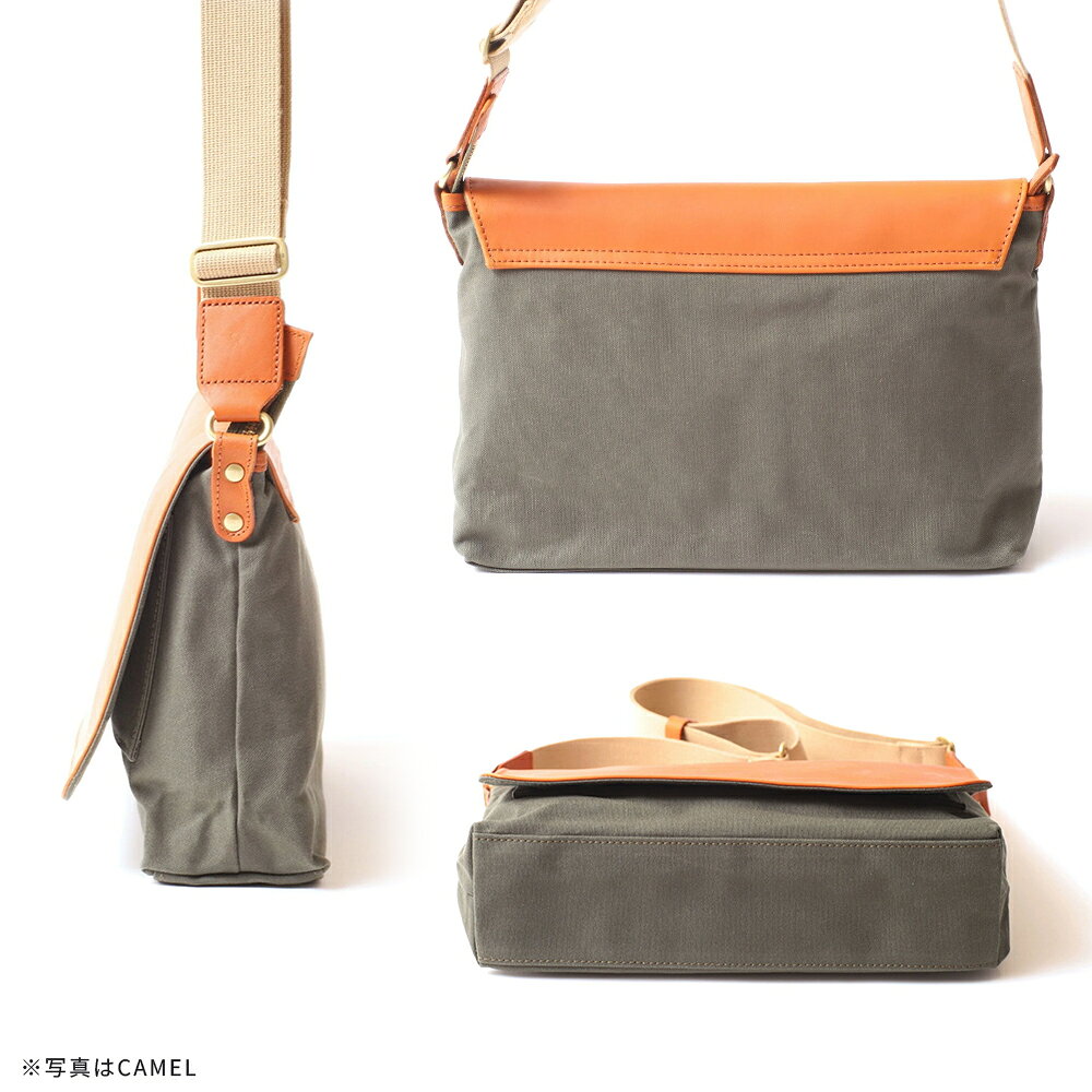 【ふるさと納税】牛革かぶせ×帆布 横型ショルダーバッグ＜4色から選択＞　【12203-0375】 acoustic world 日本製 鞄 かばん 贈り物 プレゼント ギフト 千葉県 市川市 サムネイル2