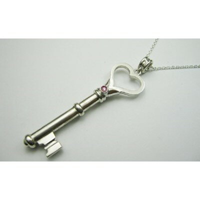 銀の笛　鍵だけど笛　ハートキーペンダント　ホイッスル　チェーン付き　ピンクサファイア　シルバー【1203428】
