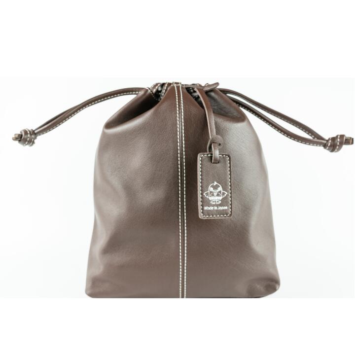 【 本革 / おしゃれ / レディース 】 ナラシド ♪ レザー 巾着 バッグ （色：チョコ） 革 ゆるキャラ 製品 グッズ 習志野市 Bon Craft （ ボンクラフト ）