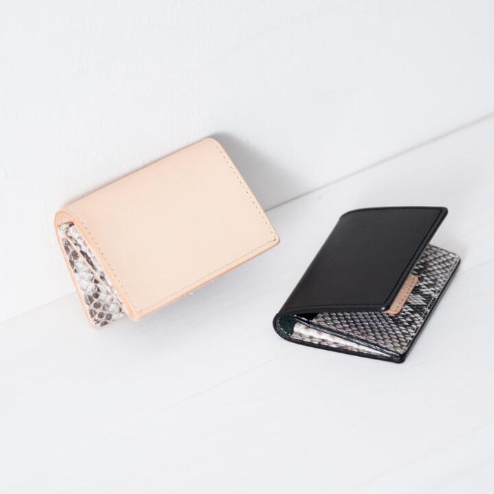 マチ付き カードケース 【 ヌメ革 × ヘビ革 】 Hide series ( ハイドシリーズ ) ジビエ 革 レザー 黒 白 製品 習志野市 Bon Craft （ ボンクラフト ）