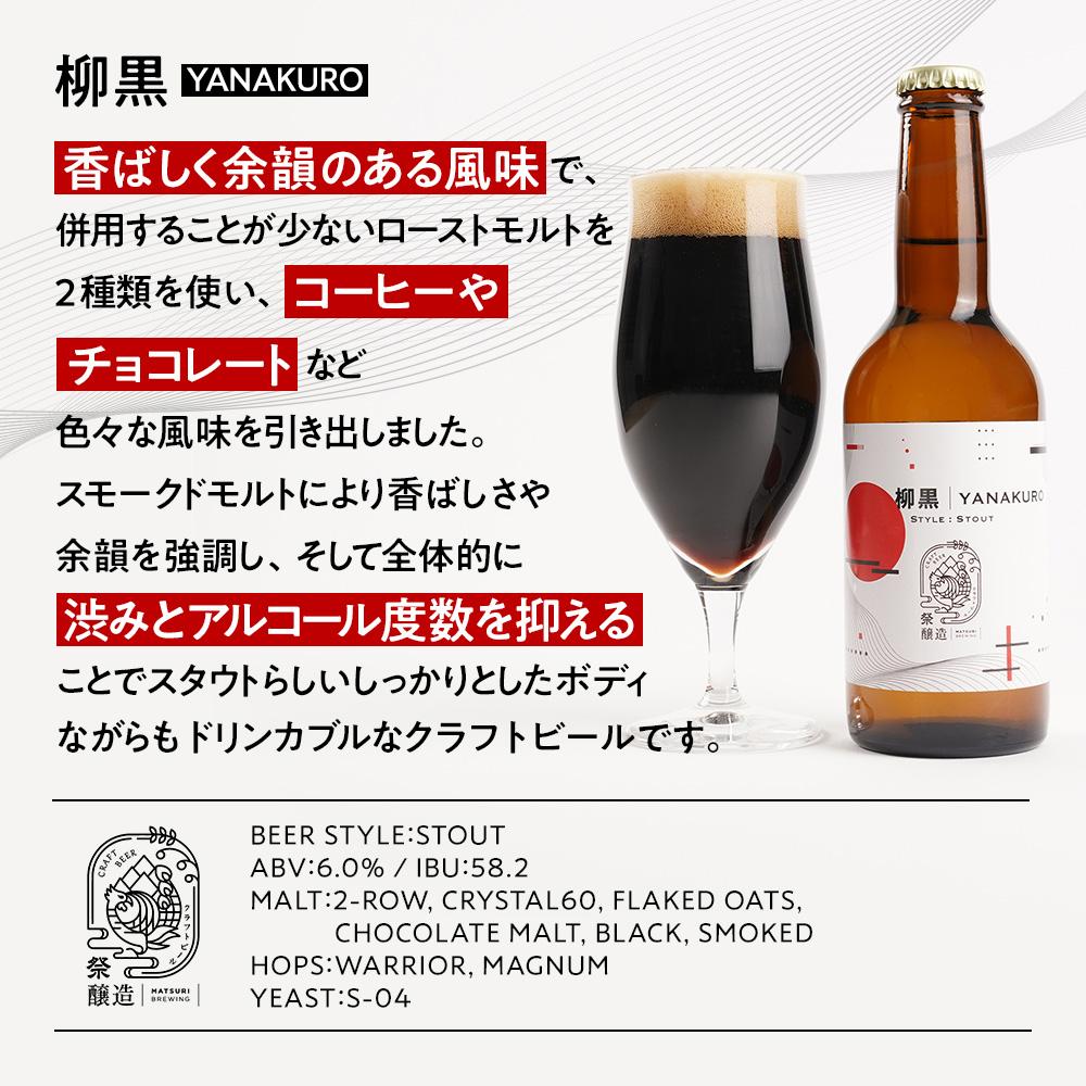 【ふるさと納税】「ハレの日」クラフトビール！すっきりした喉越しと、香ばしい余韻の”黒ビール（スタウト）”【柳黒】地ビール6本組　【できたて直送】無ろ過、非加熱の新鮮なクラフトビールをお送りいたします。 | お酒 さけ 人気 おすすめ 送料無料 ギフト サムネイル2