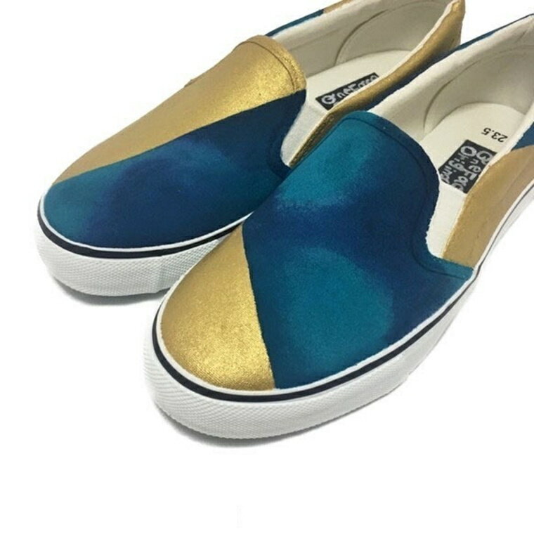 【ふるさと納税】スニーカー anti-sea 手描き レディース メンズ ユニセックス アンティークゴールド × 海色グラデ ワイズ 2E 22.0～28.0cm【受注制作】 サムネイル2