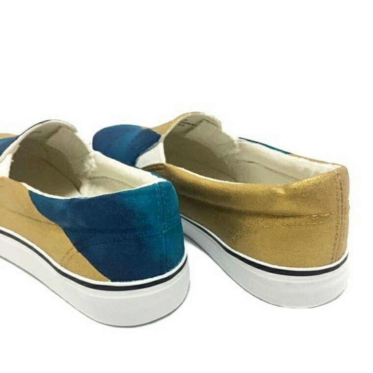 【ふるさと納税】スニーカー anti-sea 手描き レディース メンズ ユニセックス アンティークゴールド × 海色グラデ ワイズ 2E 22.0～28.0cm【受注制作】 サムネイル3