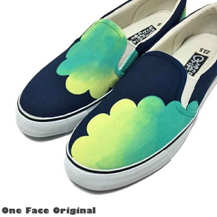 【ふるさと納税】手描きスニーカーmoku-surf レディース メンズ ユニセックス ダークブルー×グラデーション ワイズ 2E 22.0～28.0cm【受注制作】 サムネイル2