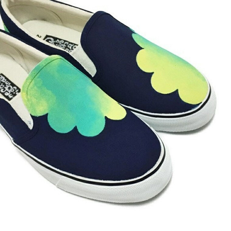 【ふるさと納税】手描きスニーカーmoku-surf レディース メンズ ユニセックス ダークブルー×グラデーション ワイズ 2E 22.0～28.0cm【受注制作】 サムネイル3