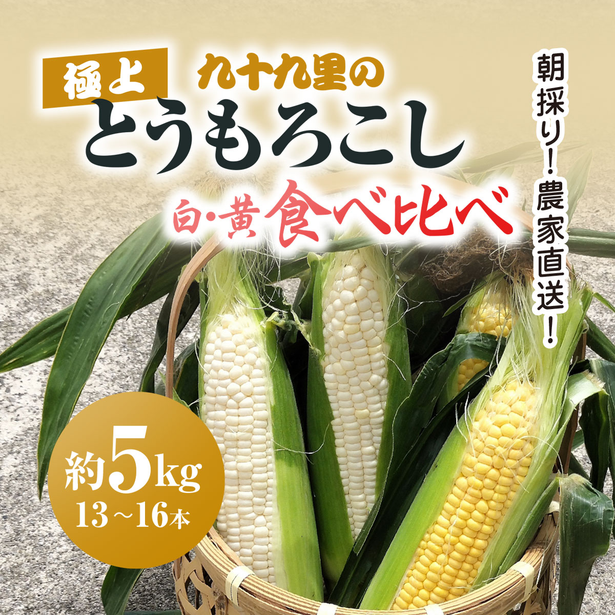 【先行予約】【6月上旬より発送】朝採り!農家直送! 九十九里の極上とうもろこし 白色 黄色 食べ比べ 約5kg（13～16本）/ とうもろこし トウモロコシ コーン ゴールドラッシュ 白いとうもろこし 味甘ちゃんホワイト 新鮮 農家直送 千葉県山武市 SMBU002