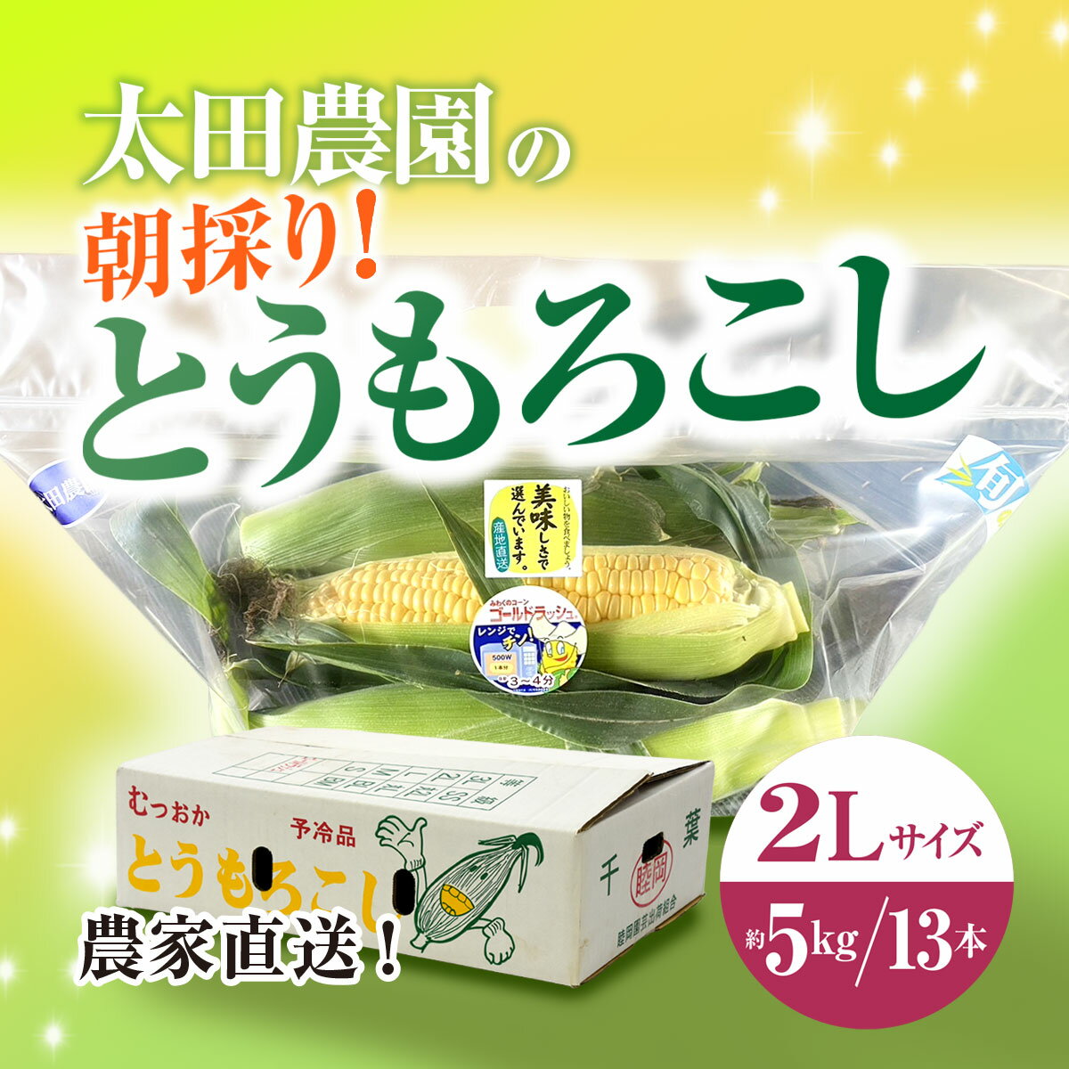 【先行予約】【6月中旬から発送予定】農家直送!太田農園の朝採り とうもろこし 2L 13本　SMBW003 ※離島（沖縄含む）配送不可