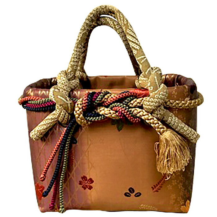 酒々井一閑張り かごバッグ（西陣織り 茶系桜模様）【限定1個】