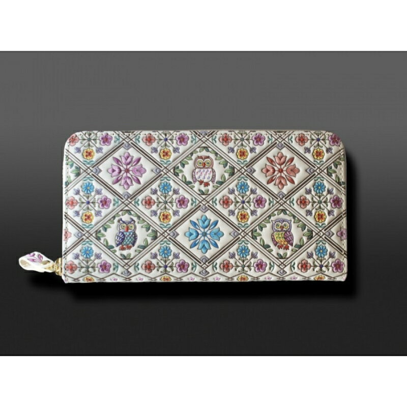 【浅草文庫】ラウンド長財布 ふくろう柄 財布 雑貨 日用品ラウンド 長財布 ラウンドファスナー 牛革 革 皮革 革製品 レザー ファッション小物 日本製 ハンドメイド 型友禅 工芸品 ギフト メンズ レディース