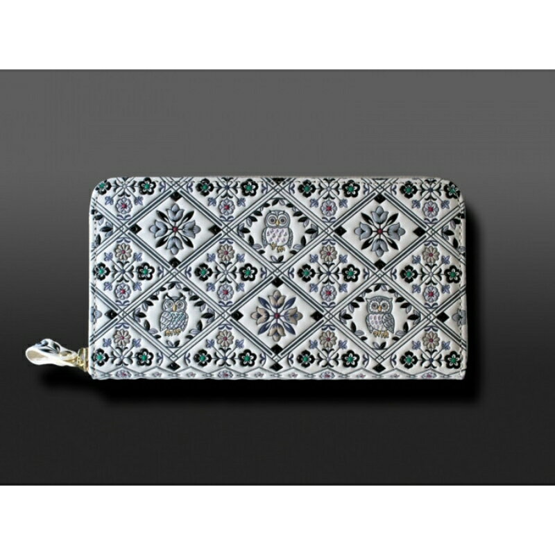 【ふるさと納税】【浅草文庫】ラウンド長財布 ふくろう柄 財布 雑貨 日用品ラウンド 長財布 ラウンドファスナー 牛革 革 皮革 革製品 レザー ファッション小物 日本製 ハンドメイド 型友禅 工芸品 ギフト メンズ レディース サムネイル2