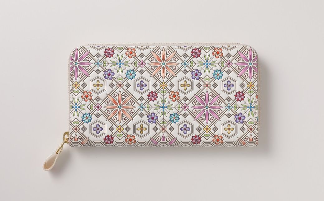 【ふるさと納税】【浅草文庫】ラウンド長財布 花菱柄 財布 ラウンドファスナー 牛革 革 皮革 革製品 レザー 雑貨 日用品 日本製 ハンドメイド 型友禅 工芸品 ギフト レディース 花柄 サムネイル2