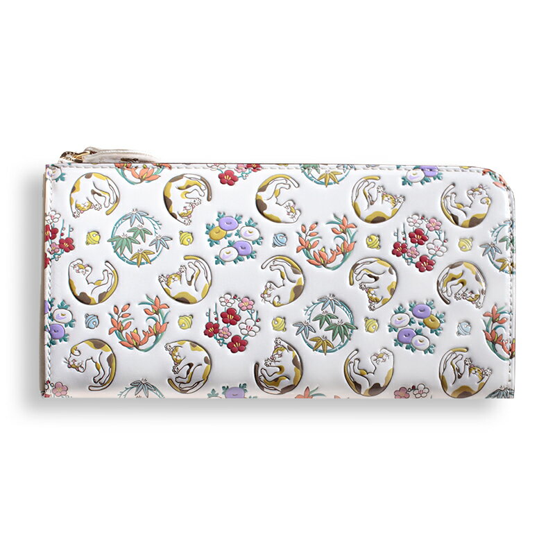 【浅草文庫】L字長財布〈猫柄〉 財布 長財布 日用品 雑貨 スリム 大容量 L字 ファスナー 猫 ネコ ねこ 本革 牛革 レザー 日本製 国産 ハンドメイド ギフト プレゼント メンズ レディース