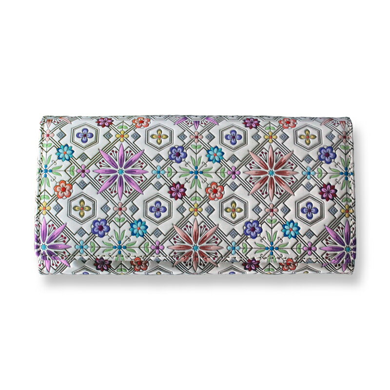 【浅草文庫】かぶせ長財布〈花菱柄〉財布 長財布 日用品 雑貨 薄い スリム 大容量 本革 牛革 レザー 日本製 国産 ハンドメイド ギフト メンズ レディース