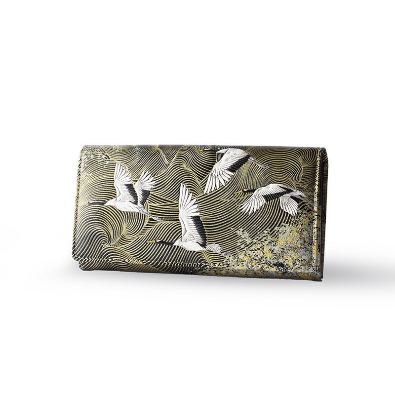 【浅草文庫】かぶせ長財布〈祝い鶴柄〉 財布 長財布 日用品 雑貨 薄い スリム 大容量 本革 牛革 レザー 日本製 国産 ハンドメイド ギフト メンズ レディース