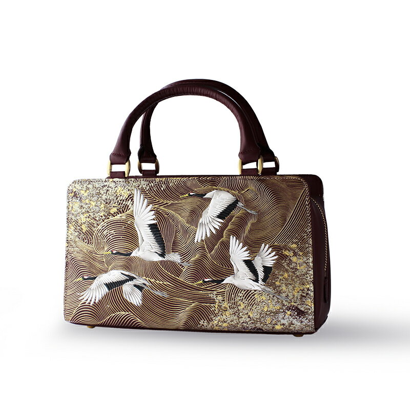 【ふるさと納税】【浅草文庫】利休バッグ〈祝い鶴柄〉ハンドバッグ 鞄 レディース フォーマル 本革 牛革 レザー ギフト プレゼント サムネイル2