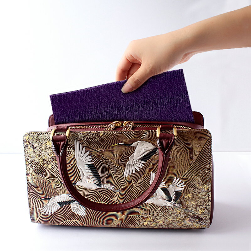 【ふるさと納税】【浅草文庫】利休バッグ〈祝い鶴柄〉ハンドバッグ 鞄 レディース フォーマル 本革 牛革 レザー ギフト プレゼント サムネイル3