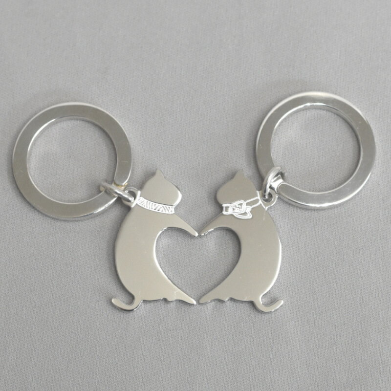 【内藤銀器製作所】銀製 ペアキーリング (ねこ) 刻印 イニシャル プレゼント 贈り物 贈答 結婚 誕生日 ペア 日本製