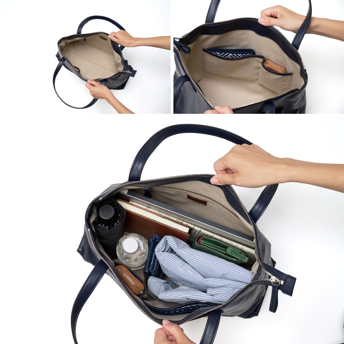 【ふるさと納税】【TRIALOGUE STUDIO】藤巻百貨店別注 ソフトレザー前ポケットトートバッグ ネイビー かばん 鞄 バック 牛革 ビジネス シンプル サムネイル3