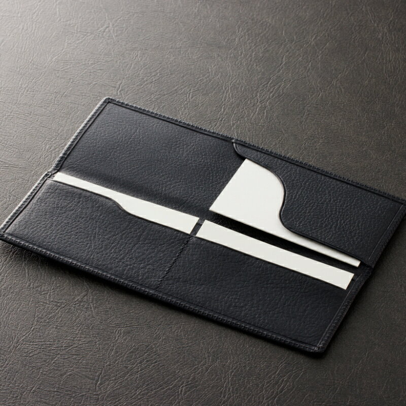 【ふるさと納税】名刺が横に2枚並ぶ！岡本紙文具店の【名刺入れ】メンズ ビジネス 黒 カードケース 革 シンプル 名刺 名刺入れ サムネイル2