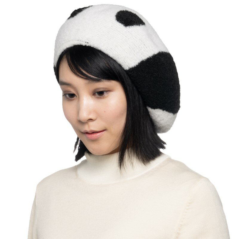 パンダモチーフニットベレー帽 パンダ アニマル ニットベレー帽 ベレー帽 ニット帽 帽子 アルパカ ウール ふるさと納税