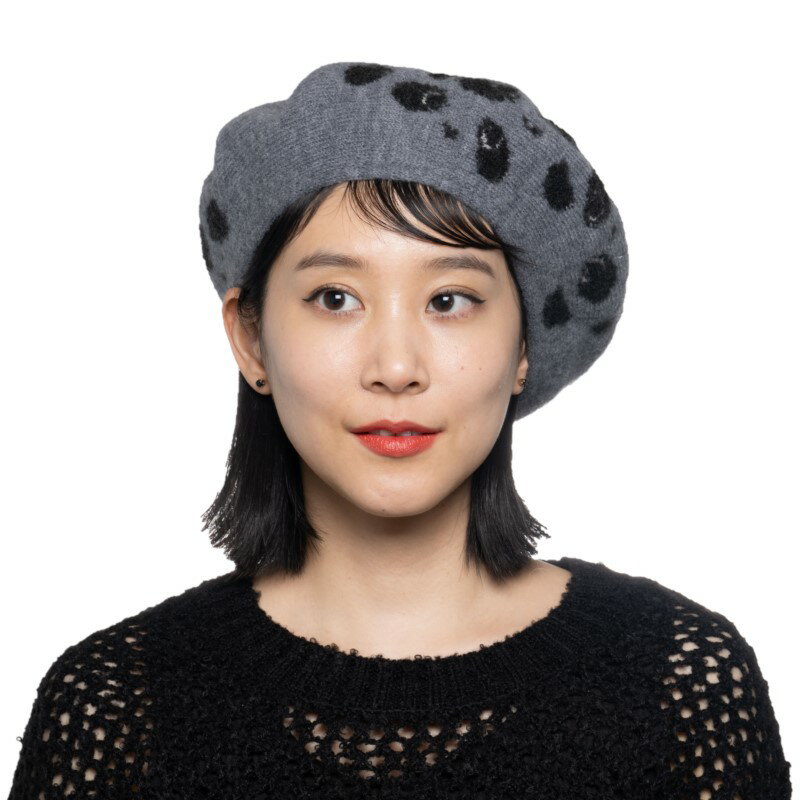 【ふるさと納税】ヒョウ柄風パンダフェイスニットベレー帽 ヒョウ パンダ アニマル ニットベレー帽 ベレー帽 ニット帽 帽子 ウール アルパカ サムネイル2