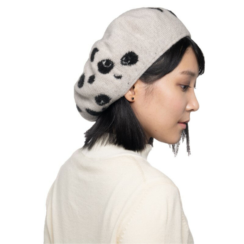 【ふるさと納税】ヒョウ柄風パンダフェイスニットベレー帽 ヒョウ パンダ アニマル ニットベレー帽 ベレー帽 ニット帽 帽子 ウール アルパカ サムネイル3