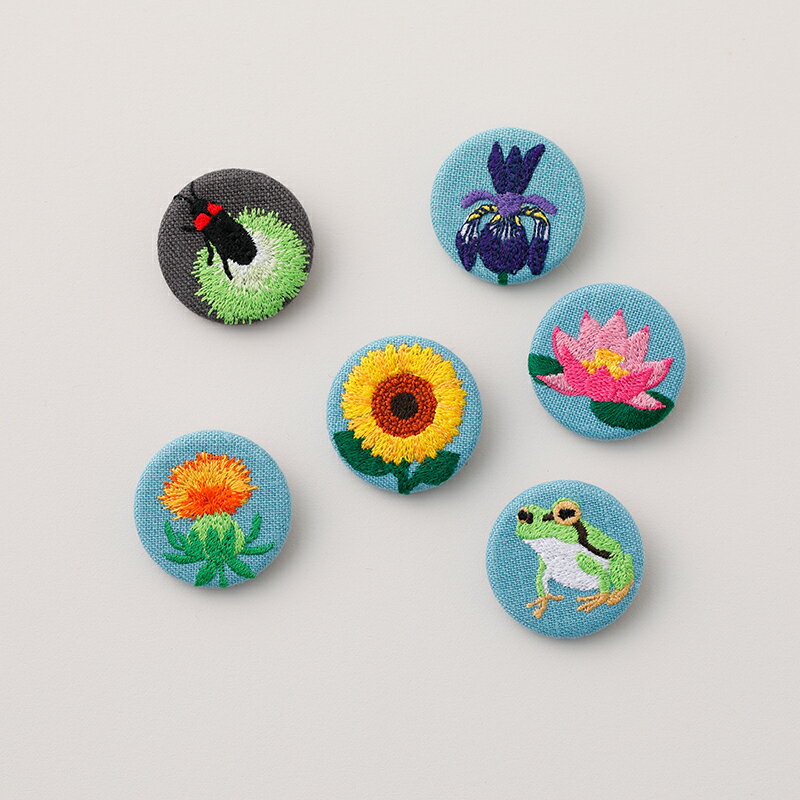 二十四節気くるみボタンブローチ [夏セット] 刺繍 ボタン 花 蛍 蛙