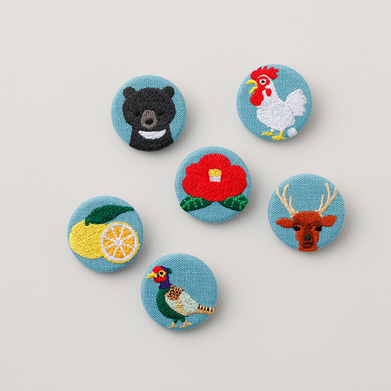 二十四節気くるみボタンブローチ [冬セット] 刺繍 ボタン 花 椿 熊 鹿