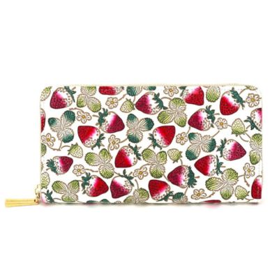 長財布 大容量 ぐるっとファスナーの長財布 いちご 文庫屋大関 通帳が入る 財布 レディース ラウンドファスナー レザー 本革 革 文庫革 レディース財布 お財布 通帳 通帳入れ 通帳ケース 柄 日本製 東京 墨田区　お届け：発送可能時期より順次配送