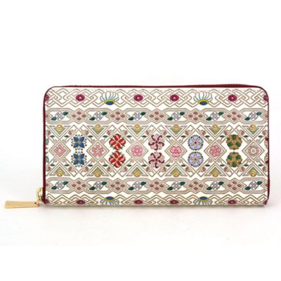 長財布 大容量 ぐるっとファスナーの長財布 花菱 文庫屋大関 通帳が入る 財布 レディース 本革 牛革 通帳ケース 通帳入れ 通帳 ポーチ ファスナー カード 収納 ポケット 小銭入れ 仕切り 工芸品 雑貨 東京　お届け：発送可能時期より順次配送