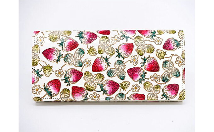 【ふるさと納税】長財布 スッキリ大人の財布 束入れ いちご 文庫屋大関 お札を折らない 財布 レディース レザー 本革 革 文庫革 薄い スリム 軽量 スリム財布 レディース財布 お財布 札入れ 札束入れ 柄 日本製 東京 墨田区　お届け：発送可能時期より順次配送 サムネイル2