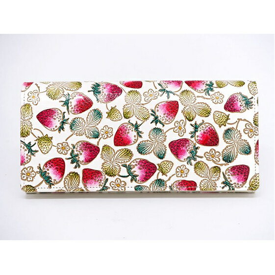 長財布 スッキリ大人の財布 束入れ いちご 文庫屋大関 お札を折らない 財布 レディース レザー 本革 革 文庫革 薄い スリム 軽量 スリム財布 レディース財布 お財布 札入れ 札束入れ 柄 日本製 東京 墨田区　お届け：発送可能時期より順次配送